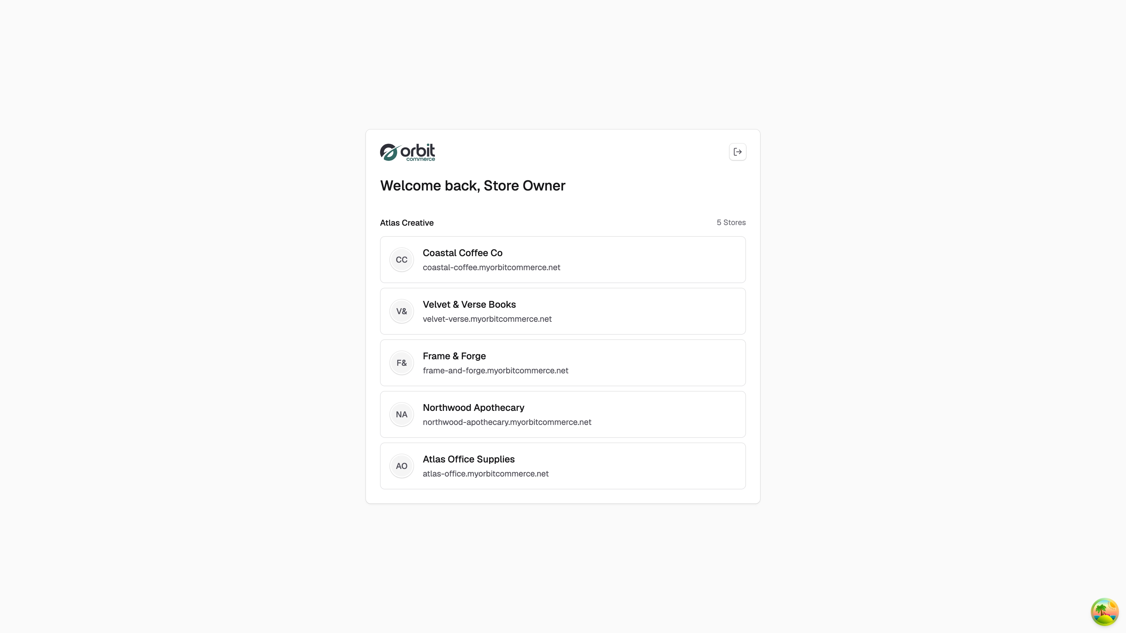 Orbit Commerce multi-store selector for agencies